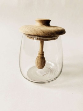 Honningkrukke glass/tre